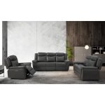 Canap 3 places relax lectrique en cuir gris avec tablette kenneth