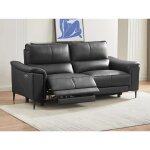 Canap 3 places relax lectrique en cuir de vachette gris anthracite valparo