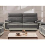 Canap 3 places relax lectrique en velours metti - gris et bandes cru