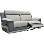 Canapé 3 places relax en microfibre gris clair et bandes anthracites talca Canapé 3 places relax en microfibre gris clair et bandes anthracites talca