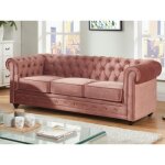 Canapé 3 places en velours chesterfield - rose pastel - fixe - contemporain - design Canapé 3 places en velours chesterfield - rose pastel - fixe - contemporain - design