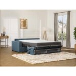 Canap 4 places convertible express en tissu vizir - bleu - couchage 160 cm - matelas 18 cm avec mmoire ...