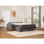 Canap 4 places convertible express en tissu vizir - gris - couchage 160 cm - matelas 18 cm avec mmoire ...