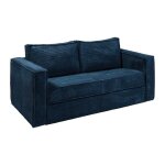 Canap� 4 places convertible express en velours c�tel� bleu nuit - couchage � lattes larges 160 cm - matelas ...