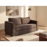 Canap� 4 places convertible express en velours c�tel� marron - couchage 160 cm - matelas 22 cm avec m�moire ...