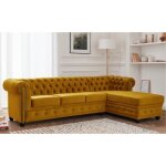 William - canapé chesterfield dangle droit - 4 places - en velours - jaune William - canapé chesterfield dangle droit - 4 places - en velours - jaune