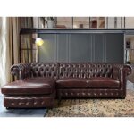 Canap dangle chesterfield brenton 100% cuir de buffle - bordeaux - angle gauche