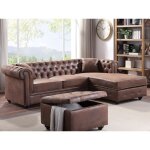 Canap� dangle chesterfield r�versible toledo en microfibre vieillie - marron