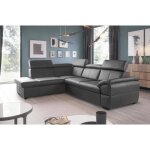 Canap dangle convertible en cuir italien de luxe - gris fonc - 5 / 6 places - avec coffre - angle gauche ...