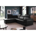 Canap dangle convertible en cuir italien de luxe - noir - 5 / 6 places - avec coffre - angle gauche ...