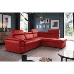 Canap dangle convertible en cuir italien luxe - rouge fonc - 5 / 6 places - avec coffre - angle droit ...