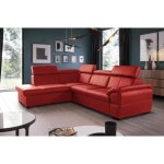 Canap dangle convertible en cuir italien de luxe - rouge fonc - 5 / 6 places - avec coffre - angle ...