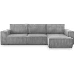 Canap� dangle 5 places convertible r�versible + coffre - velours c�tel� gris clair - harper