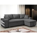 Canap� dangle convertible et r�versible avec rangements et poufs en tissu anthracite selim