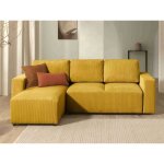 Livy - canap dangle convertible et coffre - rversible - en velours ctel - 4 places - jaune