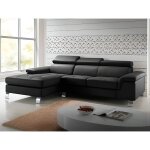 Canap dangle en cuir mishima - noir - angle gauche - 3 places - style classique