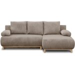 Canap� dangle droit convertible - 3 places - mika - tissu velours c�tel� taupe - coffre de rangement ...