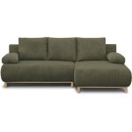 Canap� dangle droit convertible - 3 places - mika - tissu velours c�tel� vert kaki - coffre de rangement ...