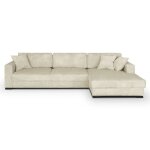 Canap� dangle droit convertible 5 places en velours c�tel� beige avec coffre de rangement - robin