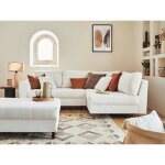 Rune - canap dangle droit - 4 places - avec pouf dappoint - en tissu bouclette - blanc