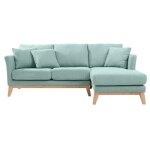 Miliboo - canap� dangle droit d�houssable scandinave 4 places en tissu vert lagon et bois clair oslo