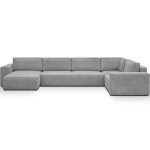Canap� dangle � droite panoramique convertible 8 pl en velours c�tel� gris clair - harper mod