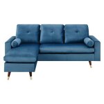 Canapé dangle fixe réversible - 3 places - tissu bleu - pieds bois et doré - l 194 x p 139 x h 83 - new ... Canapé dangle fixe réversible - 3 places - tissu bleu - pieds bois et doré - l 194 x p 139 x h 83 - new ...