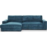 Canap� dangle � gauche convertible 3 places avec coffre en velours c�tel� bleu gris - arty