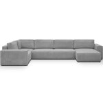 Canap� dangle � gauche panoramique convertible 8 pl en velours c�tel� gris clair - harper mod