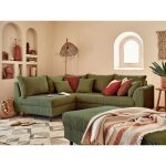 Rune - canap dangle gauche - 4 places - avec pouf dappoint - en velours ctel - vert