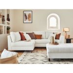 Rune - canap dangle gauche - 4 places - avec pouf dappoint - en tissu bouclette - blanc