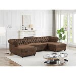 Canapé dangle panoramique en microfibre aspect cuir vieilli chesterfield Canapé dangle panoramique en microfibre aspect cuir vieilli chesterfield
