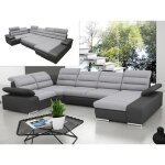 Canap dangle panoramique convertible en tissu et simili boileau - bicolore gris / anthracite - angle ...
