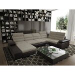 Canap dangle panoramique convertible en tissu et simili boileau - bicolore beige - chocolat - angle ...