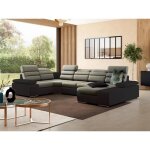 Canap dangle panoramique convertible en tissu et simili boileau - bicolore beige / marron - angle droit ...