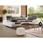 Canap dangle panoramique convertible en tissu et simili boileau - bicolore gris / blanc - angle gauche ...