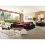 Canap dangle panoramique convertible en tissu et simili boileau - bicolore rouge / noir - angle droit ...