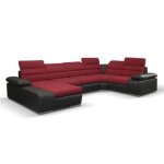 Canap dangle panoramique convertible en tissu et simili boileau - bicolore rouge - noir - angle gauche ...