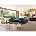 Canap dangle panoramique convertible en tissu et simili boileau - bicolore turquoise / anthracite - ...