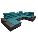 Canap dangle panoramique convertible en tissu et simili boileau - bicolore turquoise - anthracite - ...