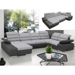 Canap dangle panoramique convertible en tissu et simili boileau - bicolore gris / anthracite - angle ...