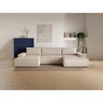 Grand canap� dangle panoramique convertible en tissu textur� beige amelia