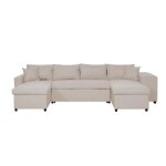 Canap� dangle panoramique oslo convertible avec coffres et poufs � droite - tissu - beige - l311 x p146 ...