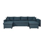 Canap� dangle panoramique oslo convertible avec coffres et poufs � droite - tissu - bleu p�trole - l311 ...