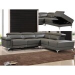Canap dangle droit relax lectrique en cuir gris anthracite pascaline
