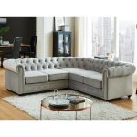Canapé dangle en velours - chesterfield - gris - réversible - 4 places Canapé dangle en velours - chesterfield - gris - réversible - 4 places