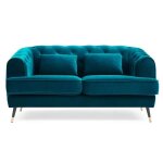 Canapé capitonné 2 places style boudoir glams velours bleu canard Canapé capitonné 2 places style boudoir glams velours bleu canard