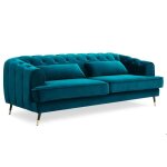 Canapé capitonné 3 places style boudoir glams velours bleu canard Canapé capitonné 3 places style boudoir glams velours bleu canard
