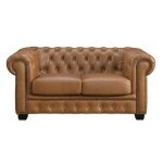 Canap chesterfield 2 places brenton 100% cuir de buffle premium - caramel vintage