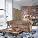 Canap chesterfield 2 places / marron vieilli